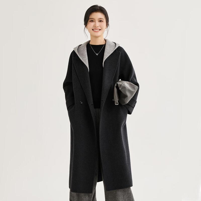 Women's Detachable Hooded Wool Blend Long Coat