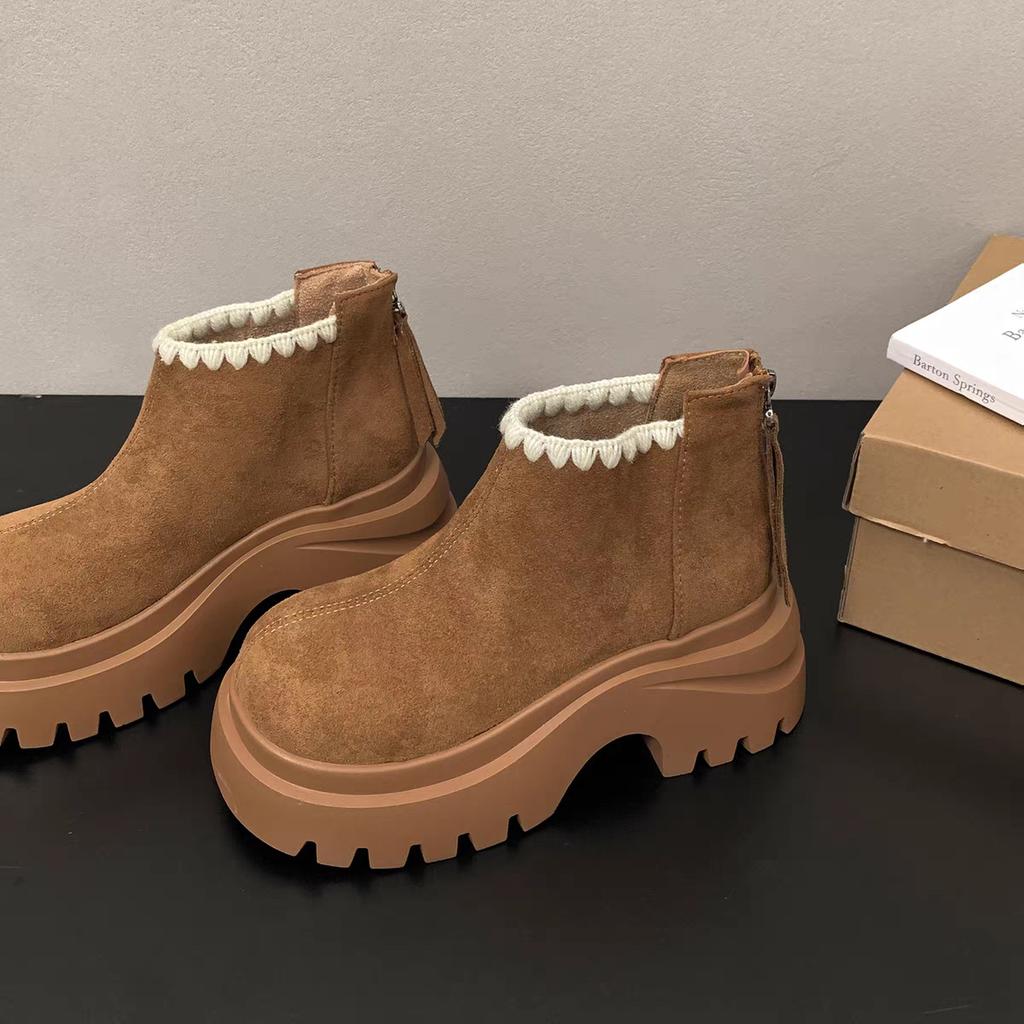 Comfortable soft leather retro platform short boots women's 2025 autumn and winter British style small man height and thinness Martin boots