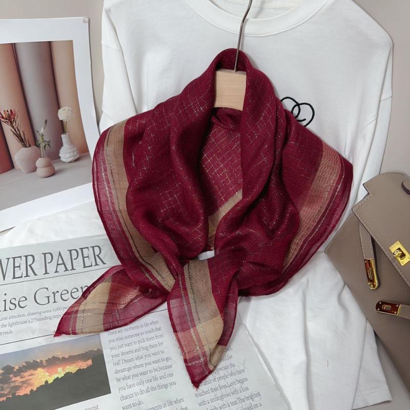 90 square scarf silk scarf women's new fashion color matching versatile neck protection scarf scarf simple gold thread scarf yarn shawl