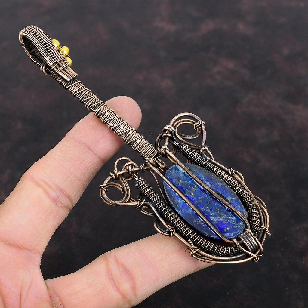 Lapislazuli Anhänger Kupferdraht umwickelter Anhänger Handgefertigter Anhänger Natursteinanhänger Schöner Kupferschmuck Gitarrenanhänger zum Geschenk