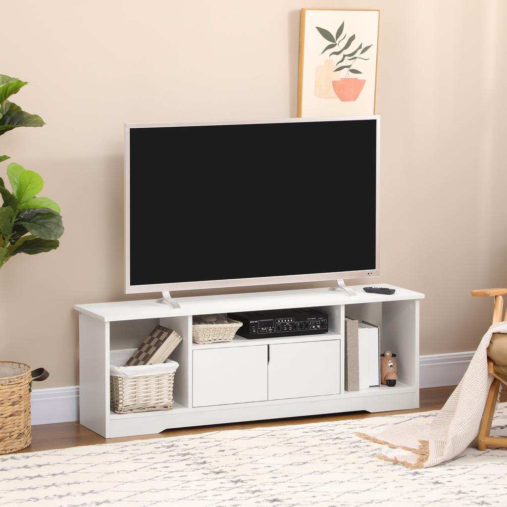Mobile TV Panca TV Design Contemporaneo - 3 Scomparti Aperti, Armadietto a Doppia Porta - Dim. 120L x 30P x 41A cm - Truciolato Bianco
