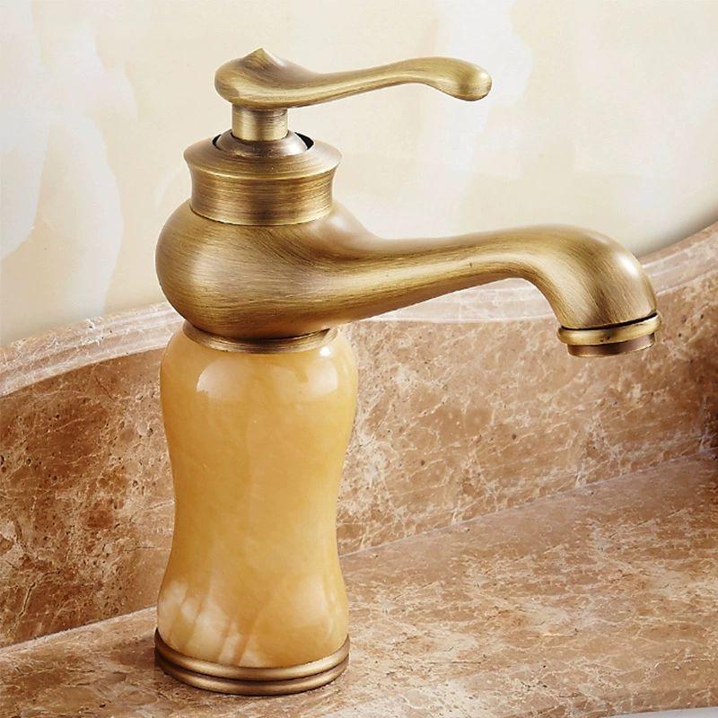 Rose Gold Luxury Bathroom Basin Faucet Single Handle Vanity Sink Mixer water Taps Brass Natural Jade Basin Sink Faucet Chrome