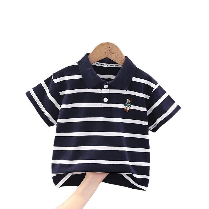 2024 Kids' Striped Short Sleeve T-shirt - Fashionable Lapel Summer Top for Boys