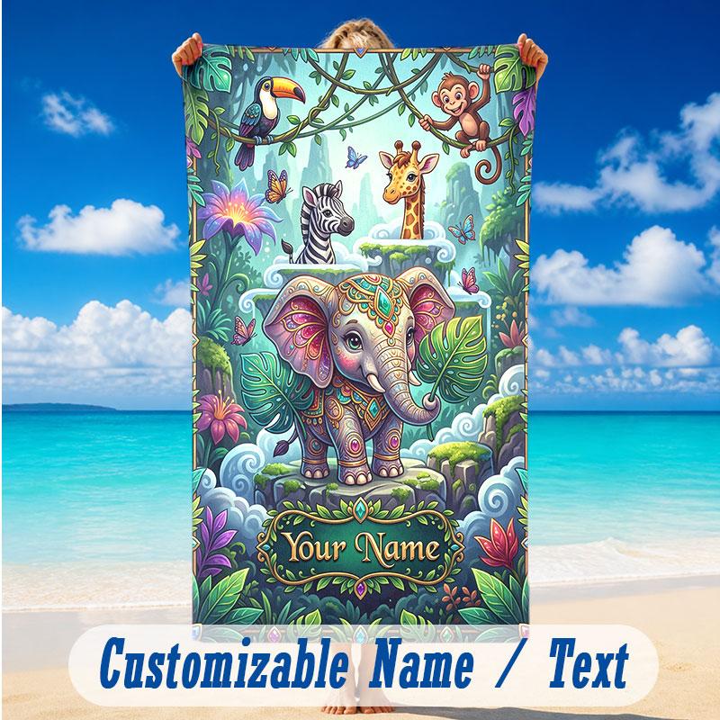 Adventure Journey Theme Beach Towel Personalized Custom Name & Text Soft Quick Dry Beach Towel for Swimming Travel