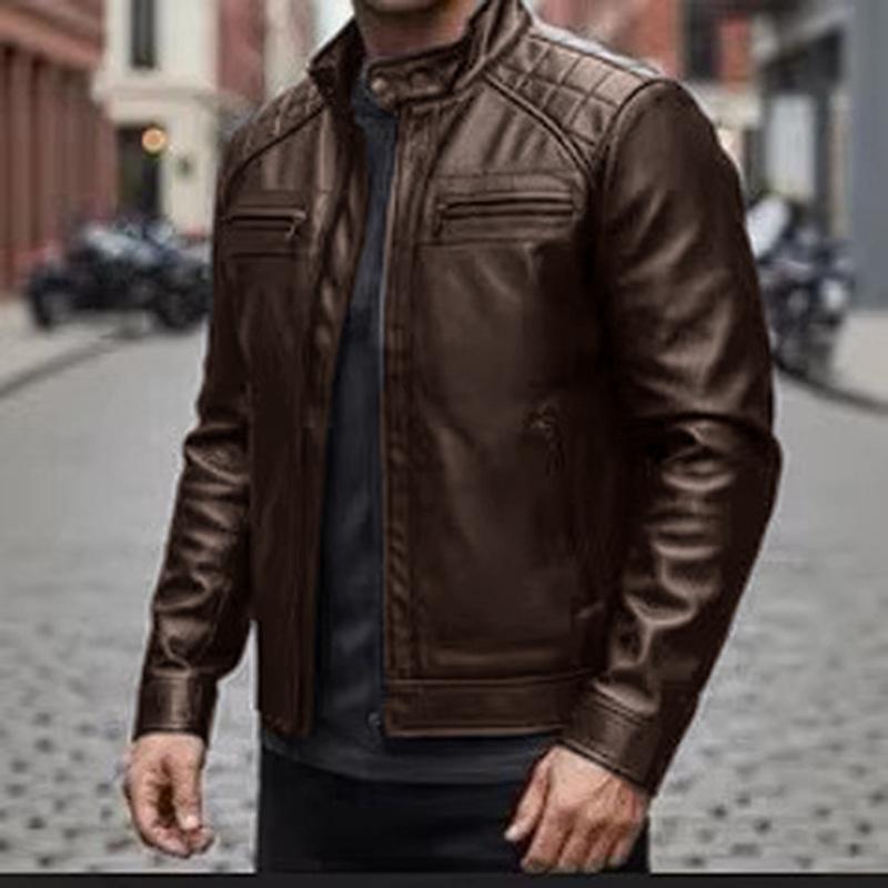 New spring and autumn men's stand-up collar PU leather jacket locomotive jacket slim casual jacket trendy leather jacket