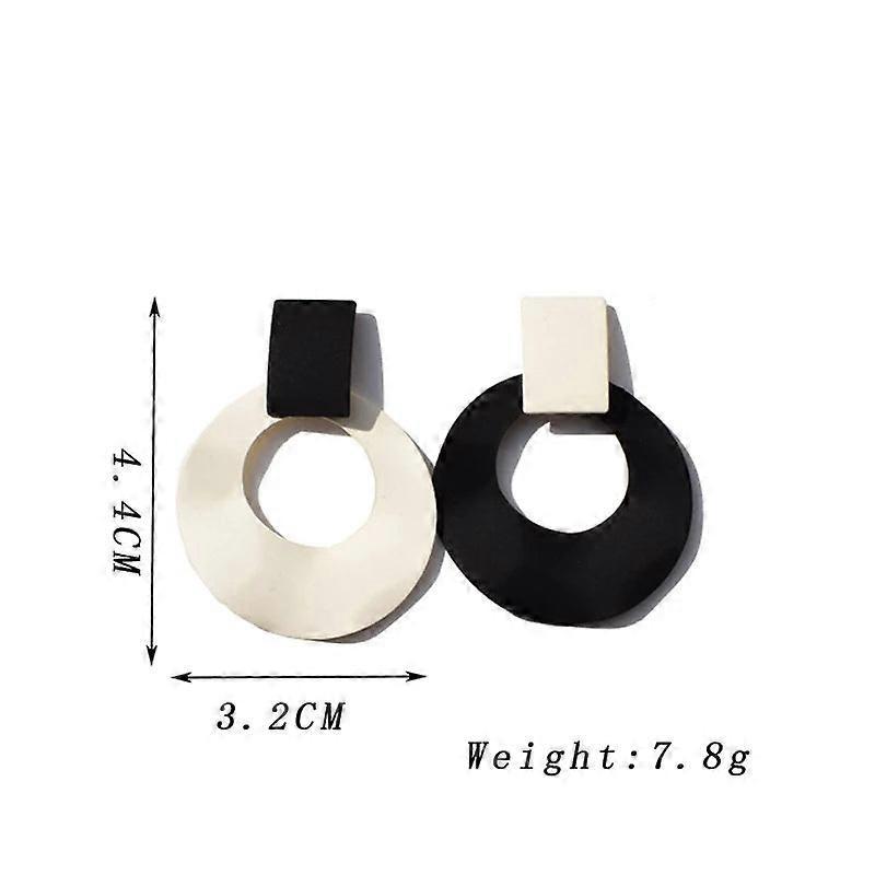 Asymmetric Black White Circle Drop Earrings - Geometric Hollow Statement