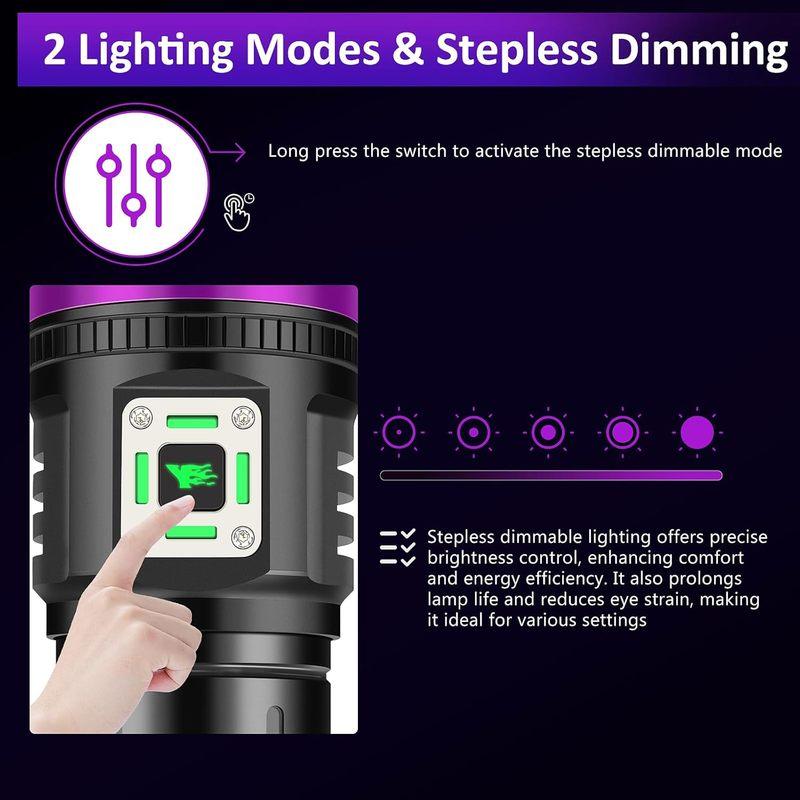 120W 395NM UV Blacklight Flashlight 9-Core LED USB Rechargeable Torch for Pet Urine Detection Scorpion Hunting