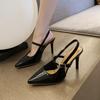 Fashion Metal Buckle Pumps Women Med Heels Footwear Pointed Toe Shoes Ladies Heels Shoes Luxury Female Slingbacks Sandals