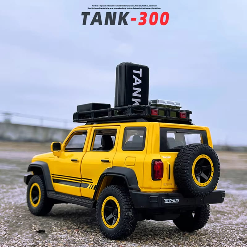New 1:24 Tank 300 SUV Car Alloy Car Model Die-cast Metal Toy Off-road Car Car Model Sound and Light Pull Back Can Open The Door Children Boy Gift