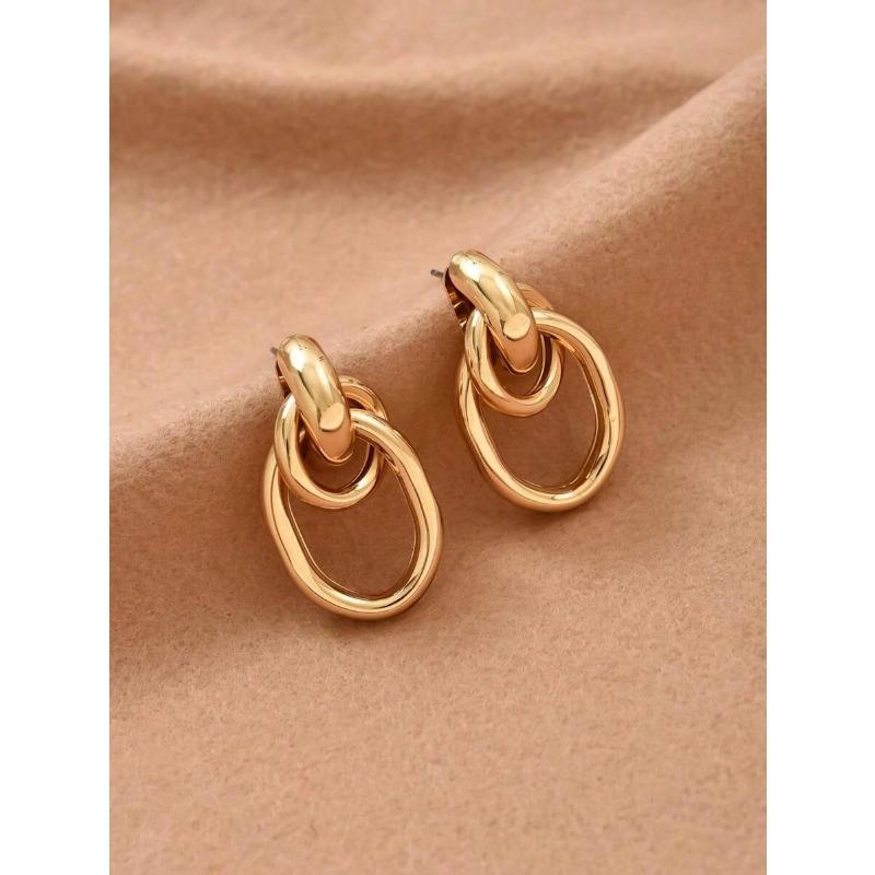1pair Fashionable Multi-Turn Knotted Design Stud Earrings For Women, Double Hoop Studs, Statement Dangling Earrings, Unique Earrings