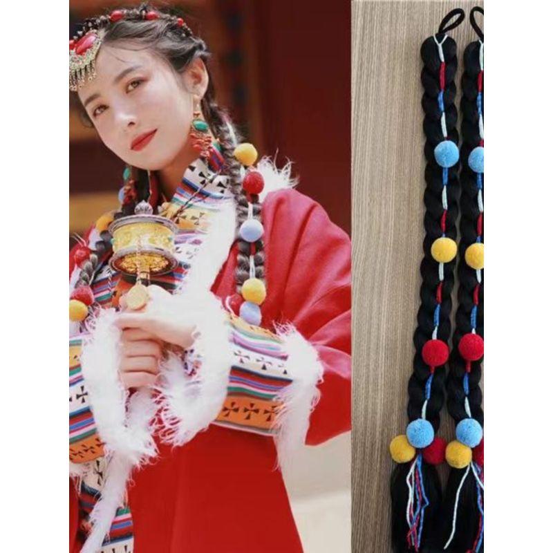 

Парик Хвост Интернет-знаменитость Тибетский головной убор Парик Коса Женский Тибетский стиль Цвет Дреды Парик Тибетский Этнический стиль Пучок волос Default