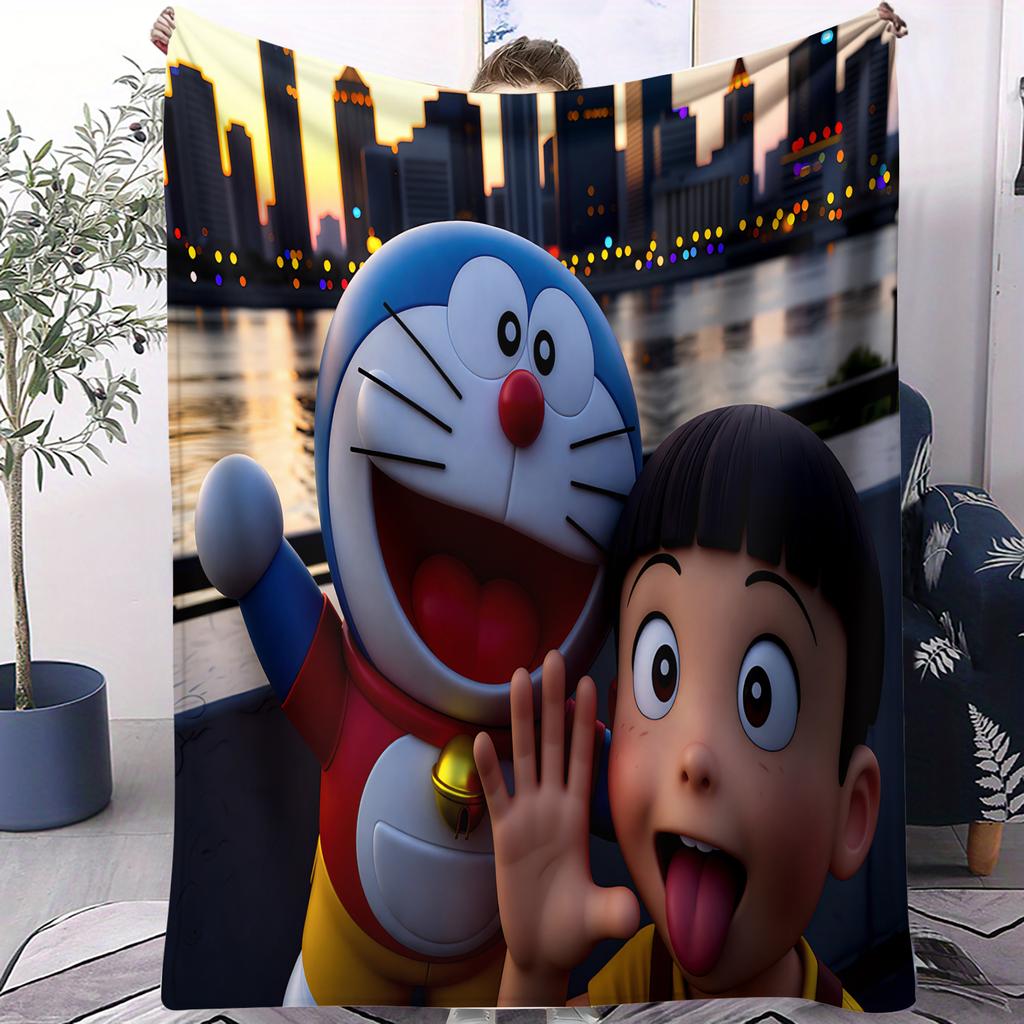Doraemon Japanese Anime Small Cover Blanket Plush Sofa Throw Blanket Novelty Warm Blanket All Season Children Student Kids Gift