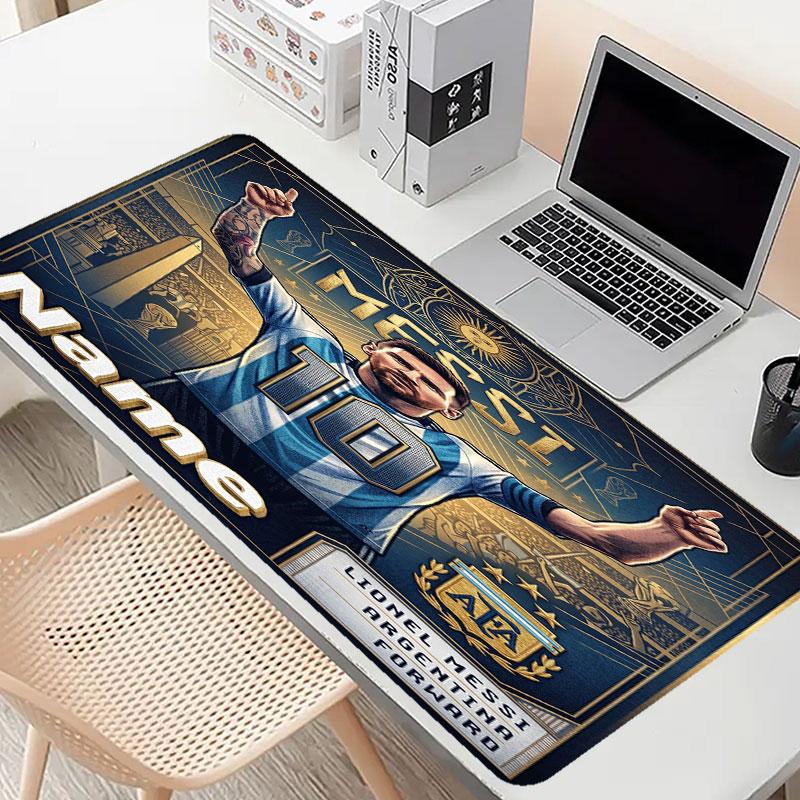 Custom Name Personalized Leo Messi Pattern Mousepad, Laptop PC Desk Mat, Decorative Desk Mat for Home Keyboard Pad Gift