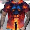 Summer Casual Men's Clothing Oversized Loose Lion Pattern Printed Short Sleeved Round Neck Fitness T-shirts