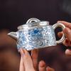 Blue and White Silver High-end Tea Set, One Pot and Two Cups Gift Box for Elders, Birthday Housewarming Company Business Gifts
