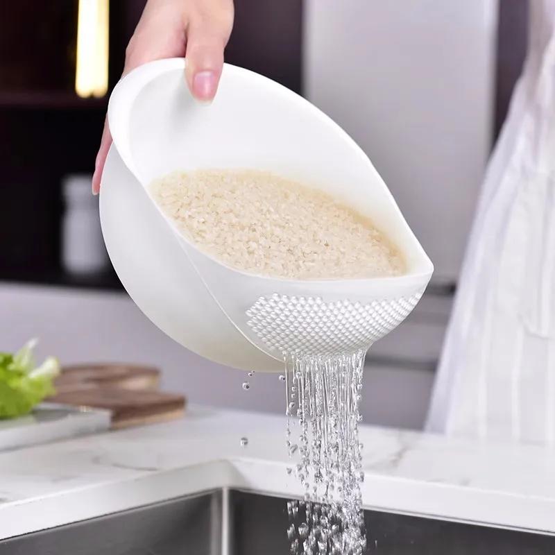 Rice Sieve Plastic Colander Strainer Basket with Ergonomic Handles Fine-mesh for Efficient Rice Rinsing Sink Draining White