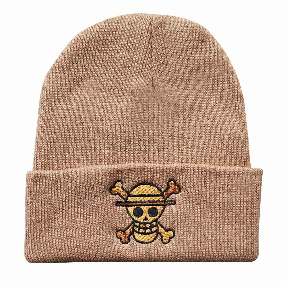 One Piece Cartoon Embroidered Knit Hat, Warm Pullover for Men and Women, Autumn and Winter Anime Cold Weather Hat, Student Woolen Hat