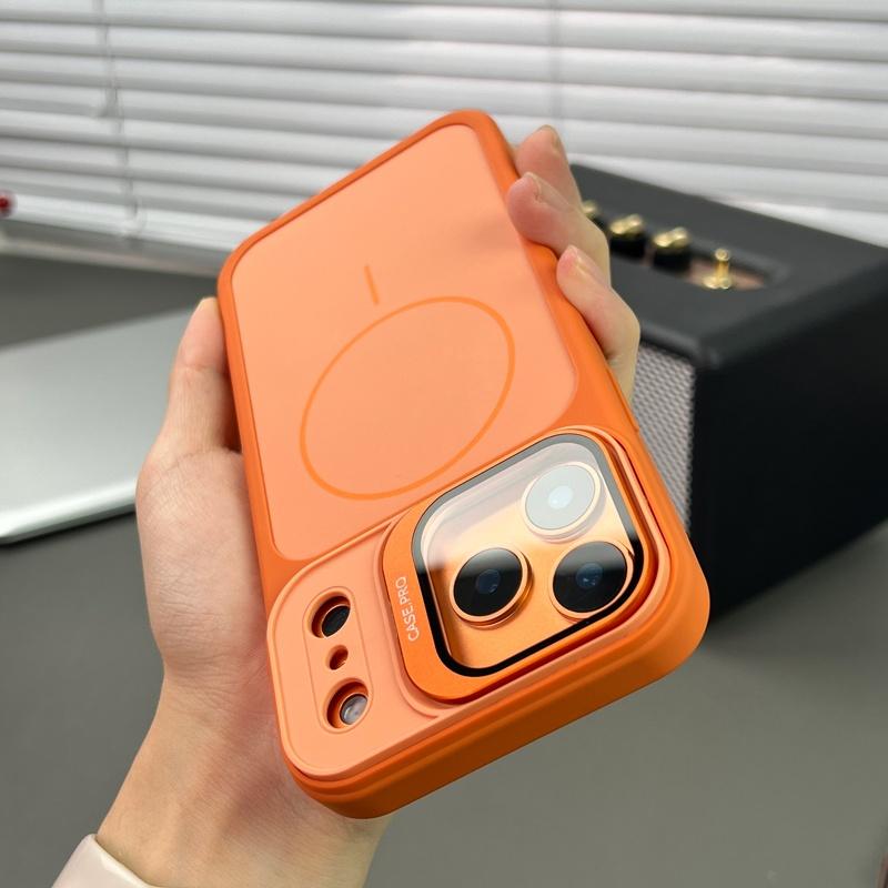 Luxury Armor Camera Flip Glass Magnetic Case For 17 Air 16 15 14 13 Pro Max Plus For Magsafe Wireless Charge Stand Cover
