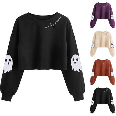 Women's Crop Sweatshirt Fall Halloween Long Sleeve Pullover Sweatshirt