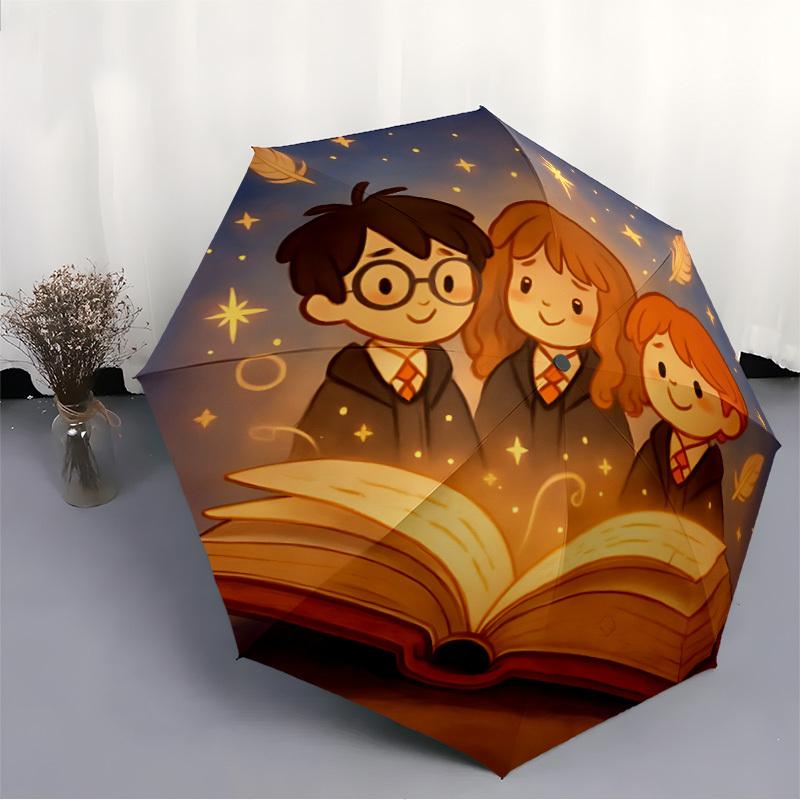 Harry Potter Magic Friends Automatic Open/Close Umbrella   Compact Travel Umbrella, 8 Rib Heavy Duty Construction, Ideal Gift, 141