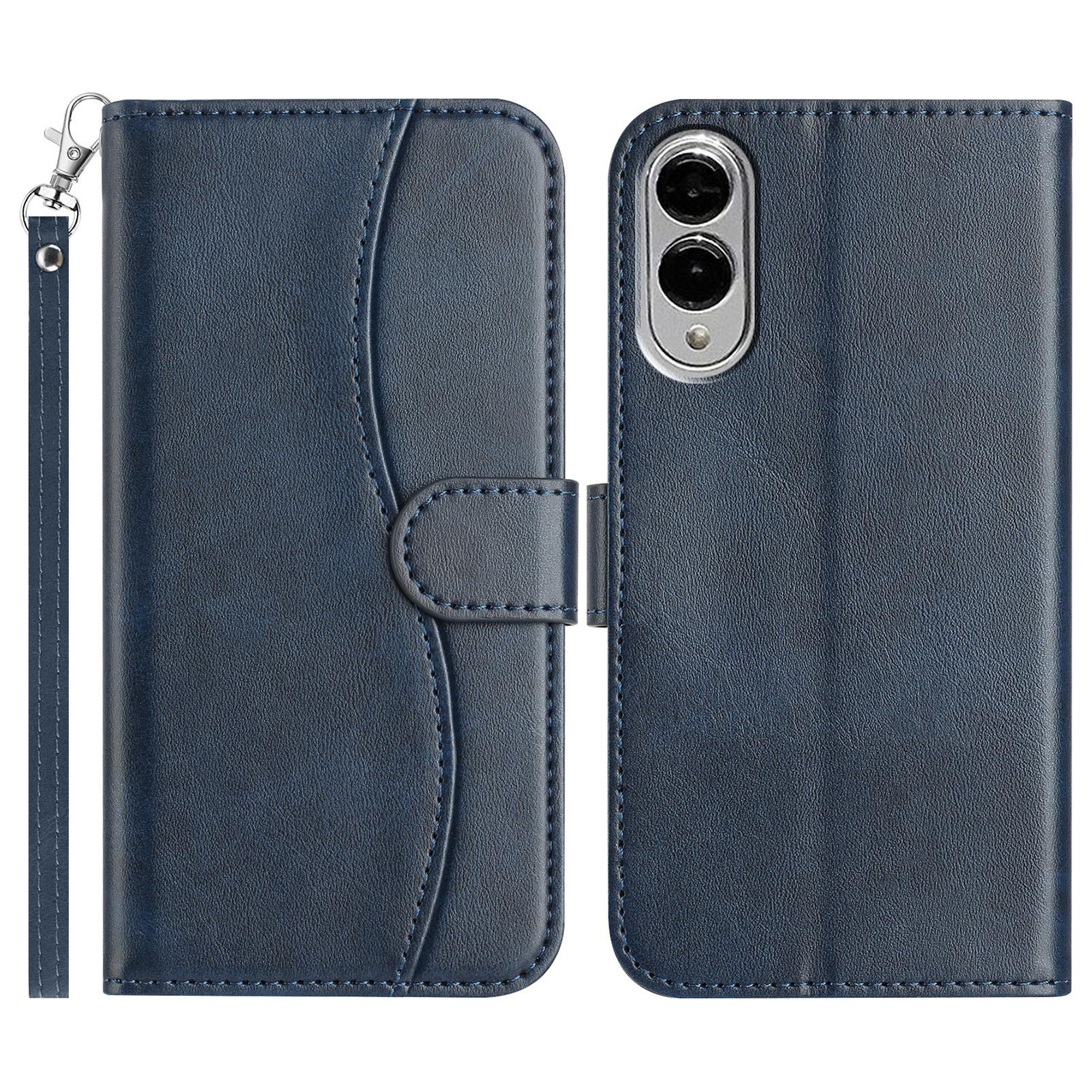 

Чохол-підставка для Samsung Galaxy S25 Edge з ремінцем, шкіряний гаманець зі штучної шкіри, S-подібний дизайн з прострочкою Navy Blue