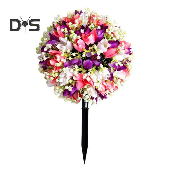 Artificial Flower Ball with Spike Realistic Faux Roses Weatherproof Artificial Rose Blooms Ball Garden Decor for Indoor Outdoor Use