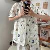 Summer Pajamas Women'S Cartoon Crayons Small New Cardigan Short-Sleeved Trousers Lazy Home Student Loungewear Women