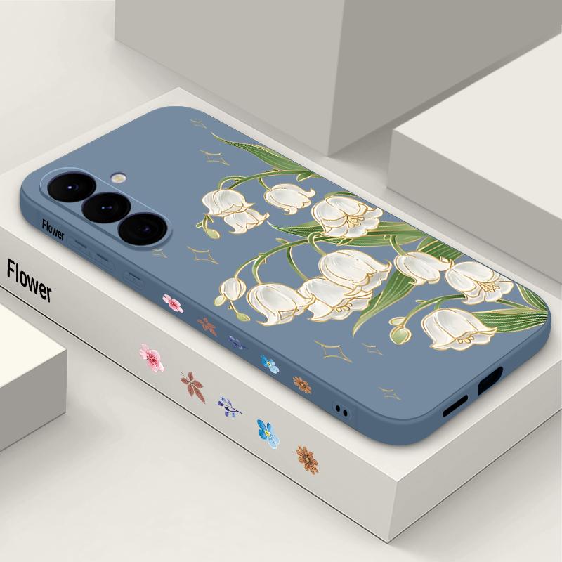 Blue Flowers Pattern Case For Samsung Galaxy S26 S25 Ultra S24 S23 S22 Plus S21 FE A15 A16 A17 A35 A36 A54 A55 A56 5G Soft Cover