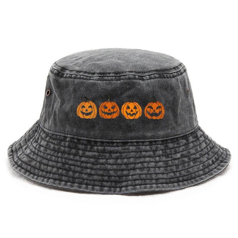 

Customize Pumpkin Head Print Washed Cotton Bucket Hat for Men Women Retro Vintage Style Adjustable Halloween Hat Festival Cap чорний