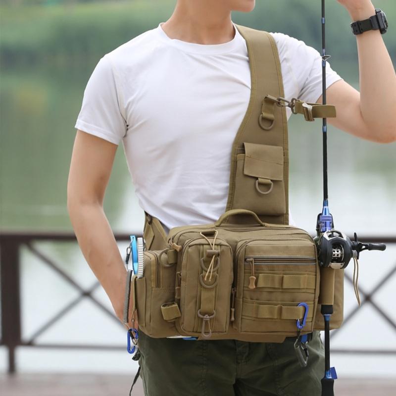 Fanny Pack for Men Fishing Tackle Backpack Shoulder Pack with Rod Holder Splashproof Storage Bag Fly Fishing Backpack