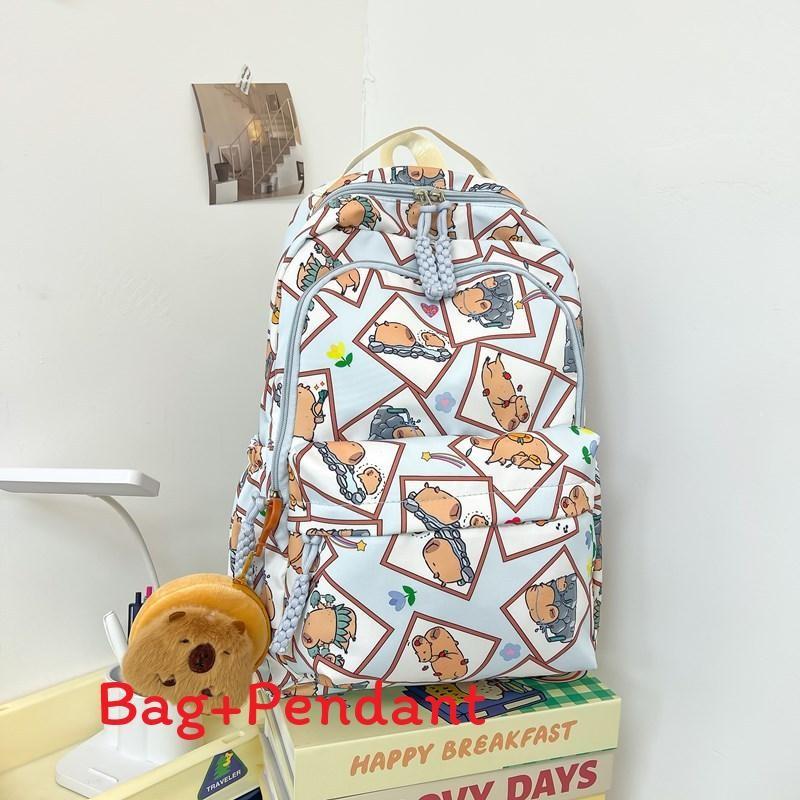 Capybara Theme School Backpack Nylon Waterproof Durable Breathable For Teen Students