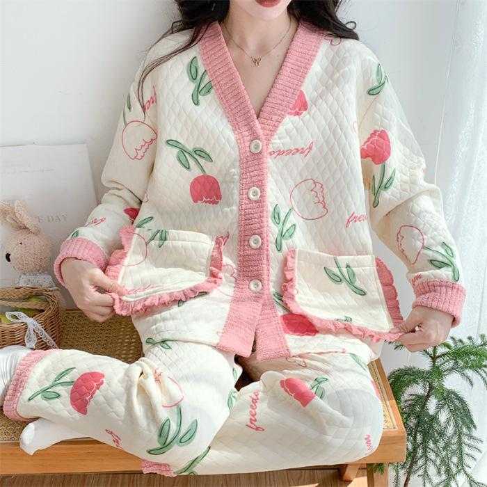 Damen Cartoon Baumwollpyjama Set - Warm und stilvoll für Herbst/Winter