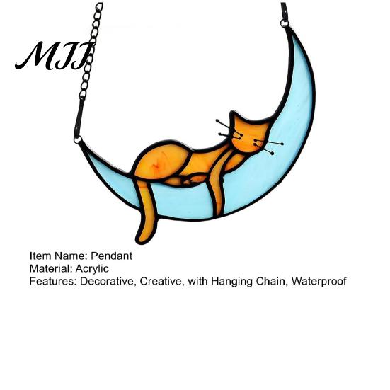 Cat Wall Art Acrylic Hanging Pendant with Chain, Animal Ornament for Window Light Translucent Decor, Cute Lover Gift Home Room Decoration Decor