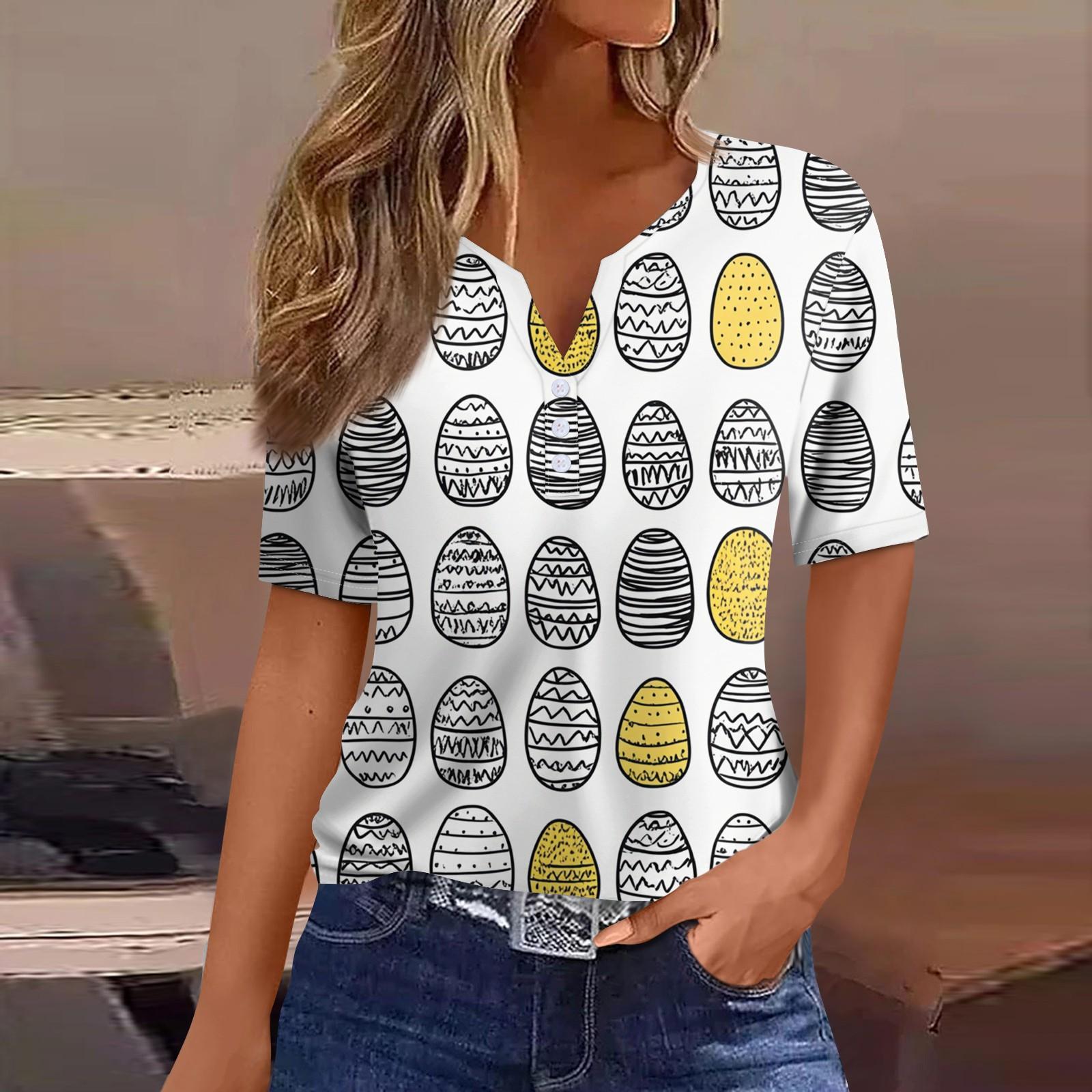 

Жен. Футболка С принтом Пуговицы С короткими рукавами Повседневные Выходные Мода Классический V-образный вырез Обычный Верх S