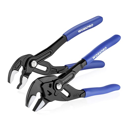 

WORKPRO Water Pump Pliers & Wrench 2-Piece Set, 180mm Overall Length, Quick Jaw Opening Adjustment Button, for Gripping, Pinching, Squeezing, Turning,