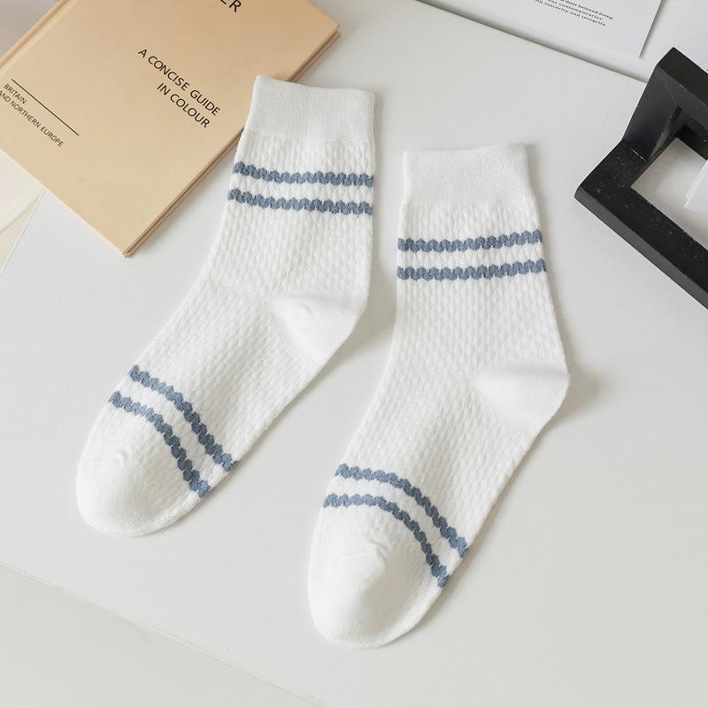 5/10 Paar Herren Doppelstrick Jacquard Streifen Mittelwaden Socken Herbst Gekämmte Baumwollsocken Bequem