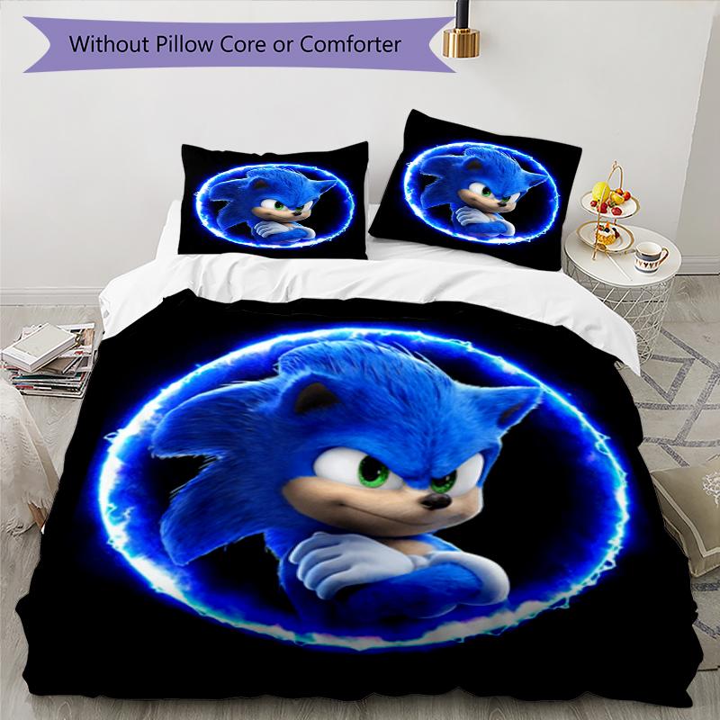 Sonic Blue Design Bed Bedding Set 1 Duvet Cover + 2 Pillowcases Soft Breathable Household Bed Linens