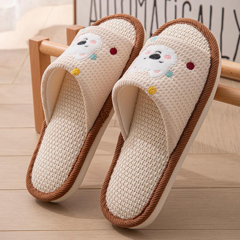Linen breathable slippers women's four seasons indoor home non-slip deodorant silent soft bottom couple household floor mopping men