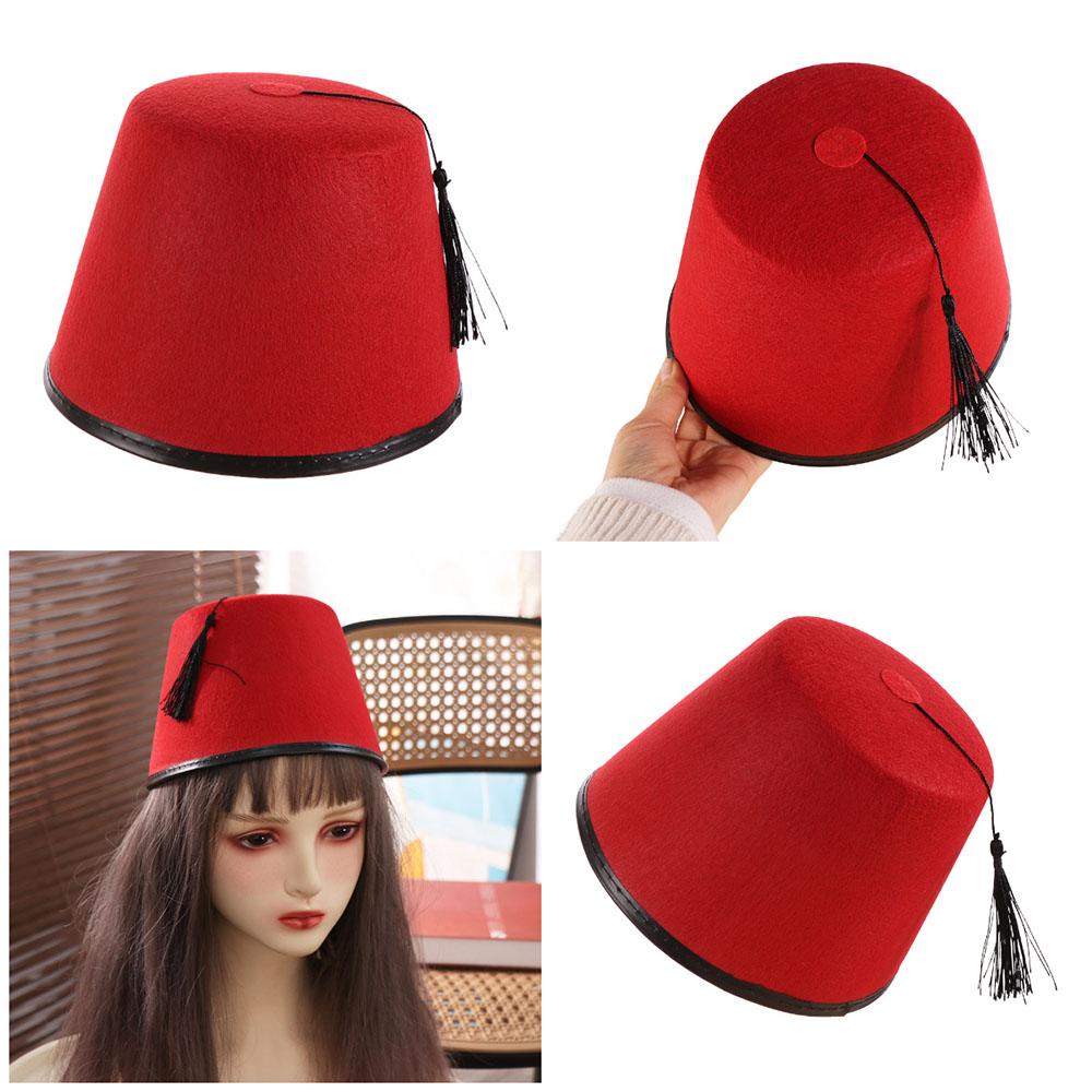 Moroccan Hat Felt Fez Cap Breathable Turkish Tassels Cap Tarboosh Fez Hat  Role Play Headwear