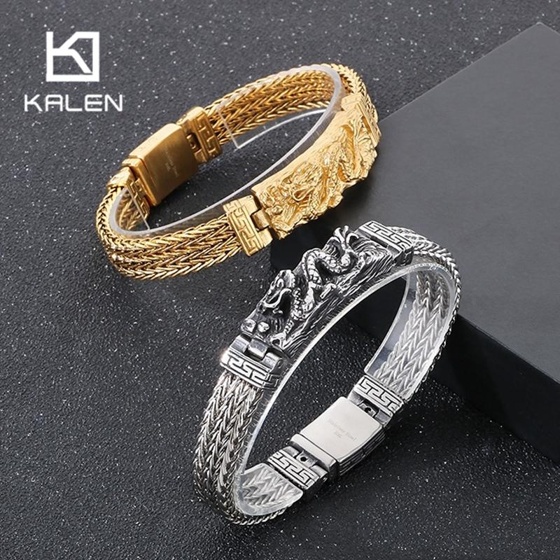 Vintage Stainless Steel Dragon Charm Bracelet for Men Punk Personalized Keel Chain Accessory Chunky Trendy Party Jewelry