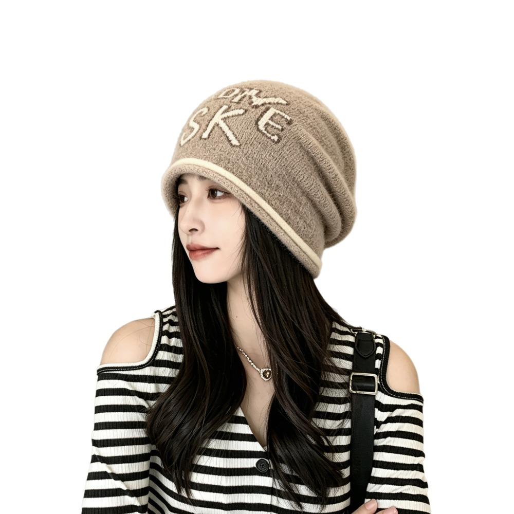 Jacquard Letter Beanie Knitted Hat Windproof Bucket Hat Versatile Beanies Hat Autumn Winter