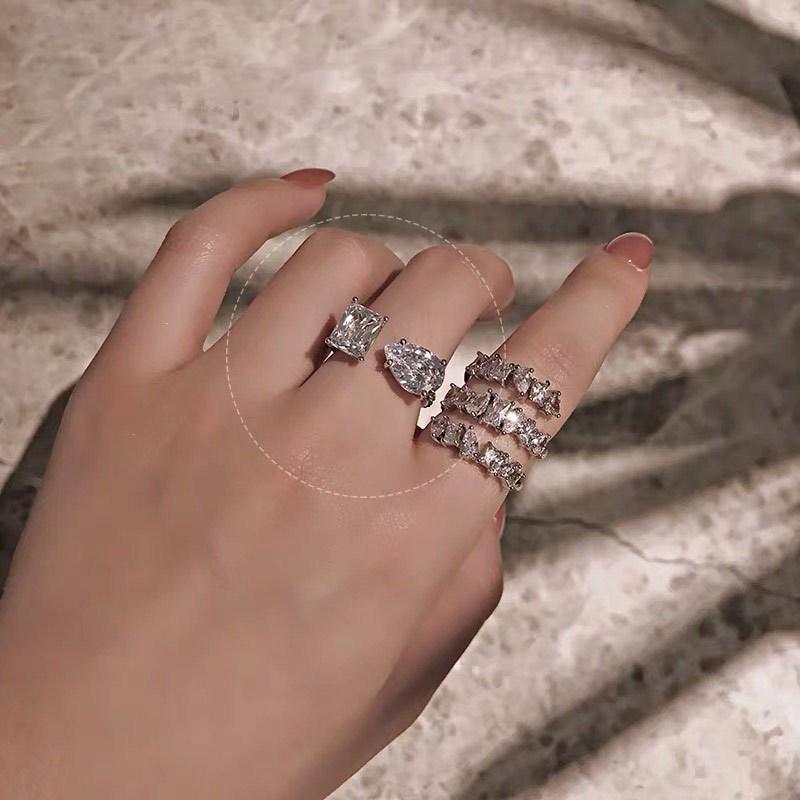 Horký Nový Prsten ze Sterlingového Stříbra 925 Hruškový Brus Smaragdový Brus Simulovaný Diamant Svatba Párty Vintage Otevřený Prsten Jemné Šperky Vánoční Dárky