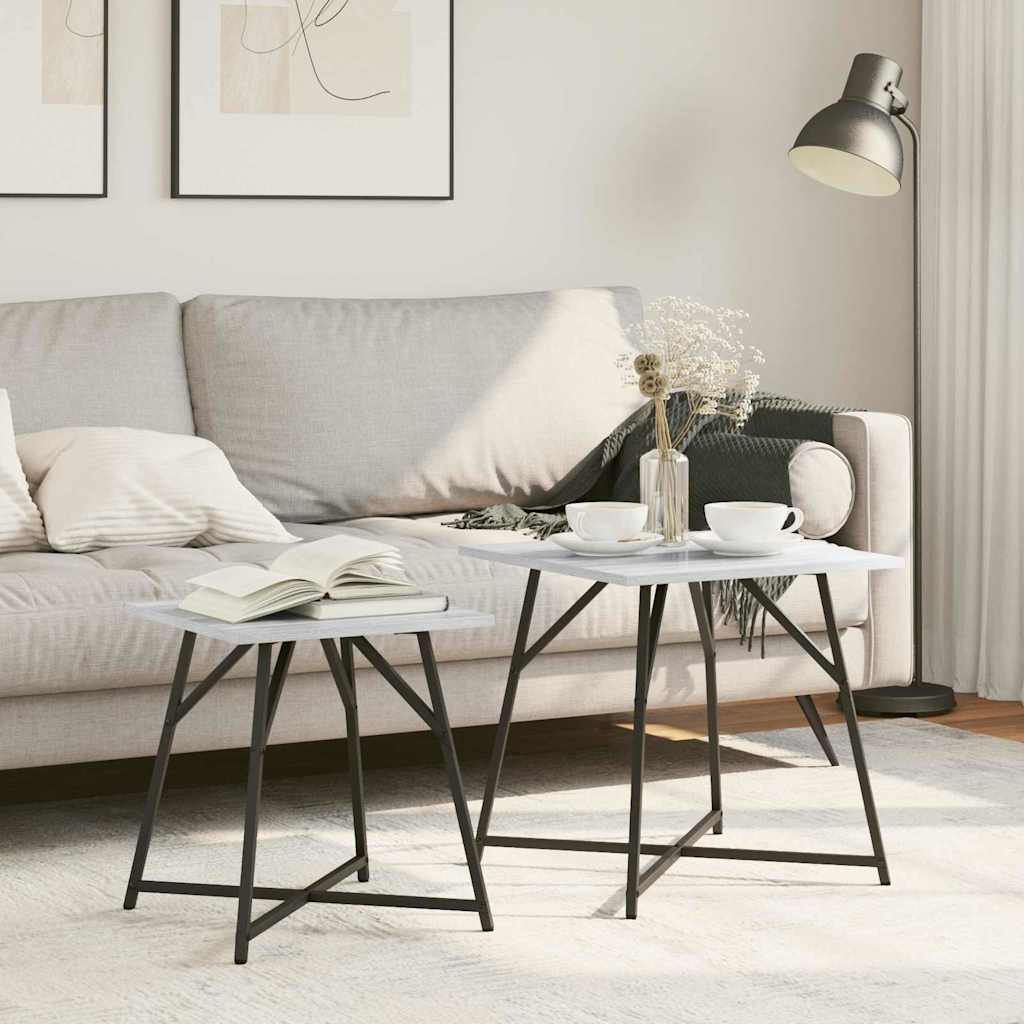 Side Table Set 2 Pcs Grey Sonoma and Black