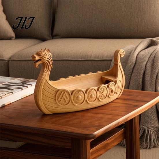 Resin Entryway Key Tray Dragon Boat Storage Case, Decorative Space Saving Desktop Jewelry Bowl Organizer, Matte Finish Sculpture for Home Office