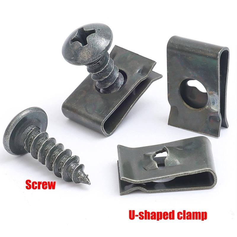 M5*16 Self Tapping Screws U Clamps Kit Universal Auto Engine Undertray Guard Fender Bumper Trim Retainer Metal Fastener Clip