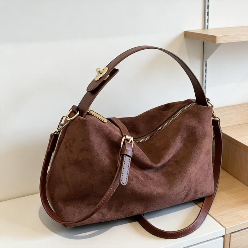Faux Suede Solid Color Zipper Shoulder Bag 2026 Winter Exquisite Simple Casual Bags Durable for Daily Commuting Women's Handbags