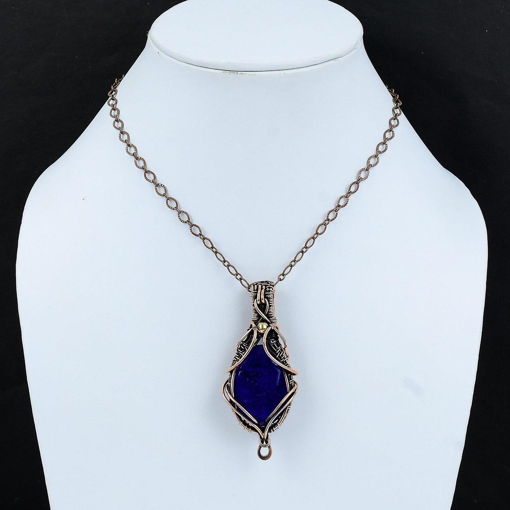 Faceted Blue Sapphire Copper Pendant Wire Wrapped Pendant Genuine Gemstone Jewelry Handmade Pendant Copper Jewelry For Gift Healing Stone