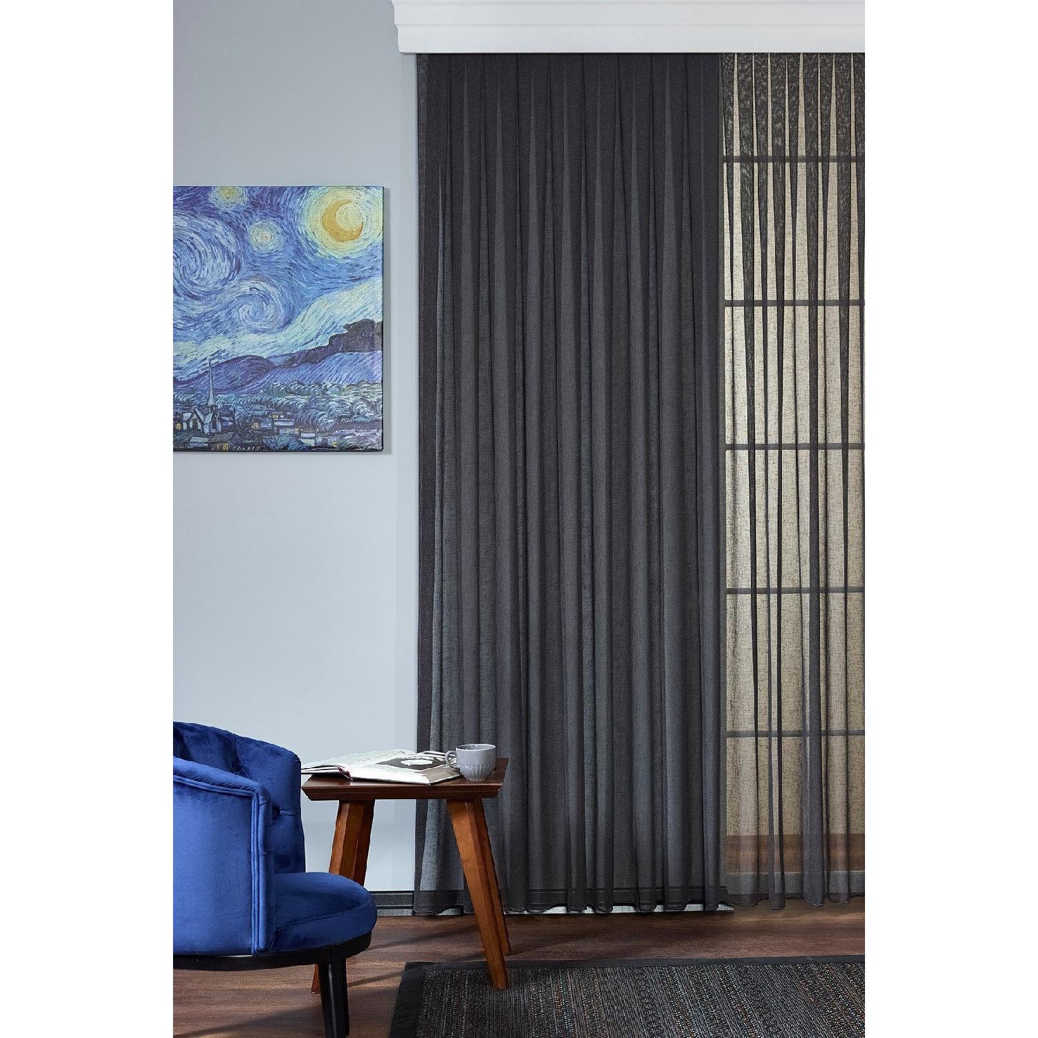 

Anthracite Non-iron Linen Plain Tulle Curtain Geneva Pleatless Drawstring Extrafor 100 x 250 миш яковий