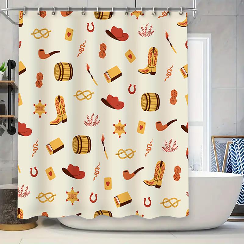 

American Western Pattern Bathroom Shower Curtain Decorative Printing Waterproof Yellow Red Blue White Shower Curtains For Kids B W60H190(CM)-1 Pcs