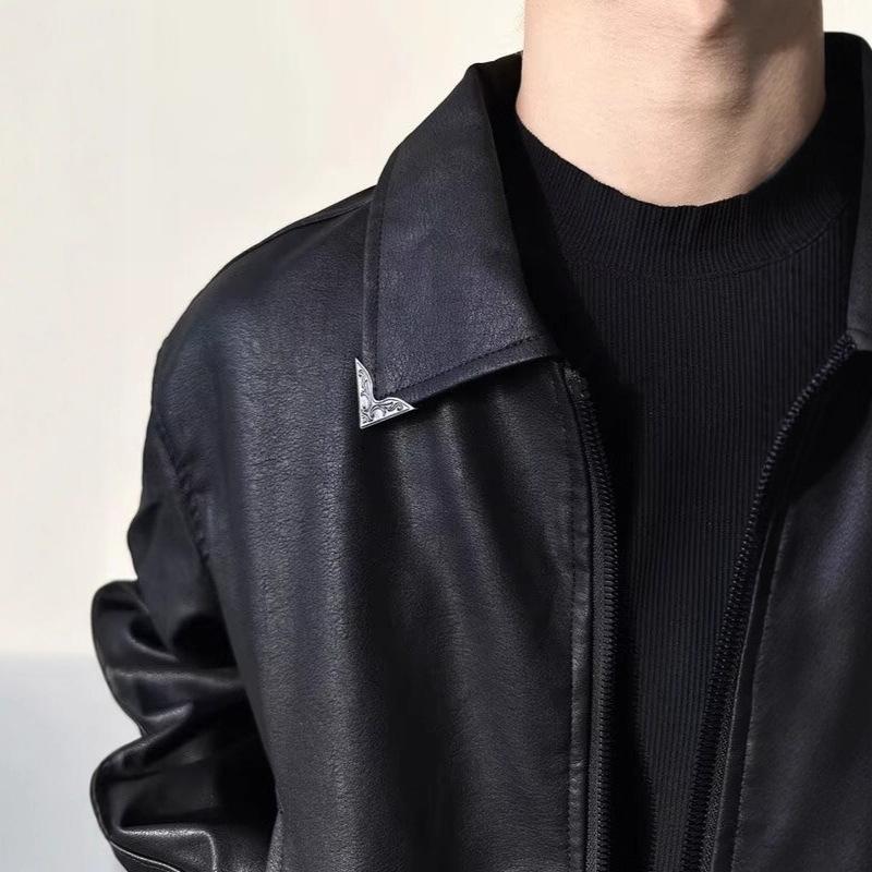 Black leather jacket men's spring and autumn ruffian handsome American retro trendy brand crack texture pilot locomotive jacket
